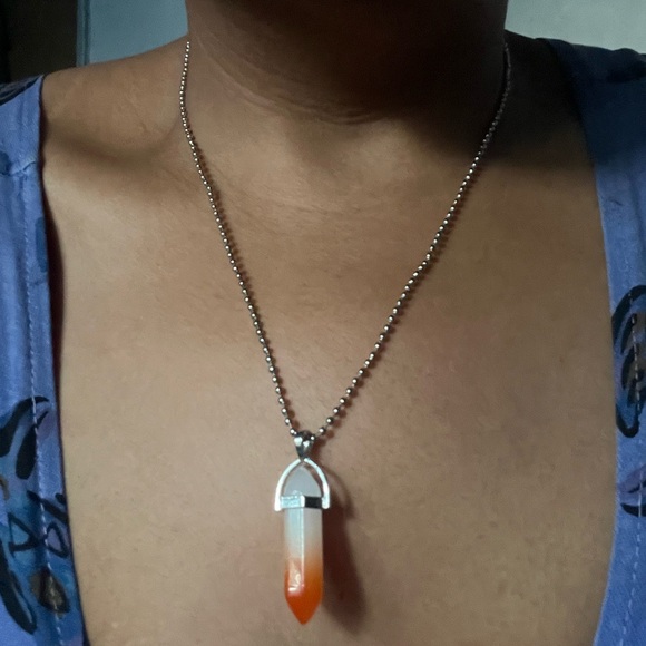 Hand Crafted White & Orange Bullet Faux Crystal Ombré Pendant Necklace Handmade - Picture 3 of 3